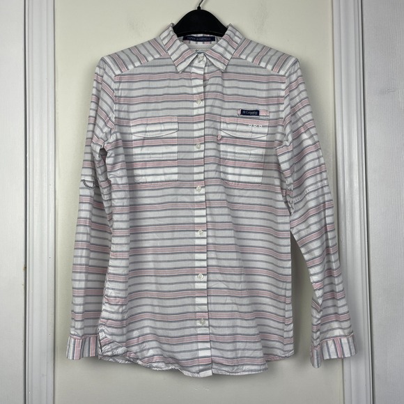 Columbia PFG Super Bonehead‎ Vented Mens M Fishing Cotton Long Sleeve Shirt Pink - Picture 4 of 10